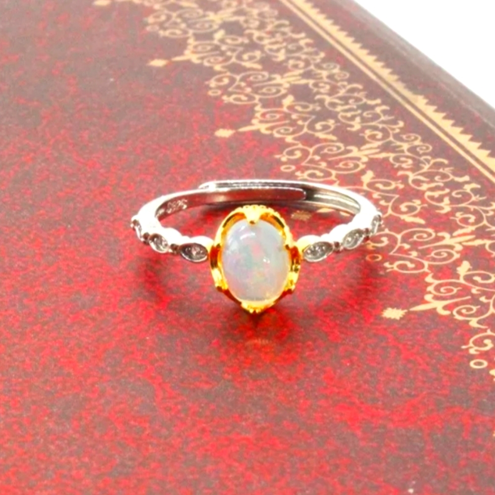 Genuine Opal 925 Sterling S. Crown Ring